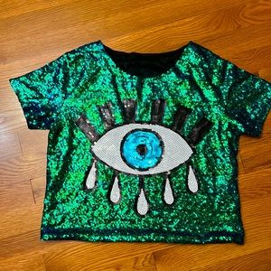 Evil eye sequined crop top